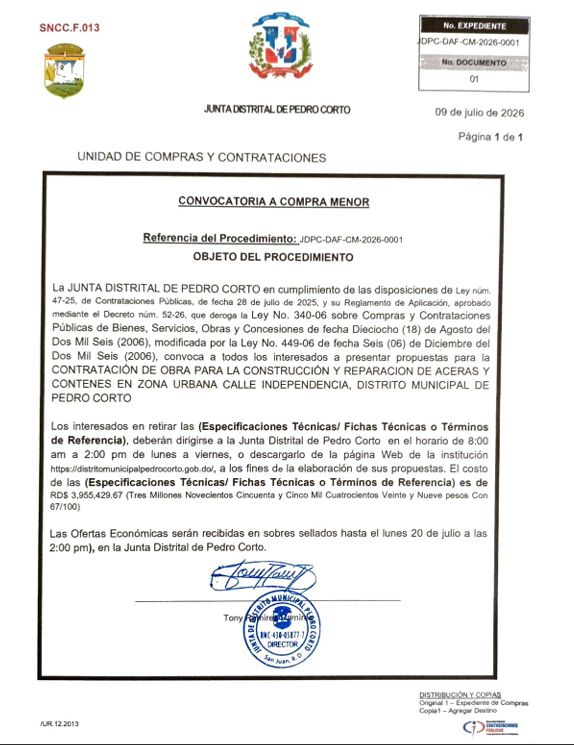 CONSTRUCIÓN DE ACERAS Y CONTENES 2DA ETAPA JDPC-DAF-CM-2026-0001